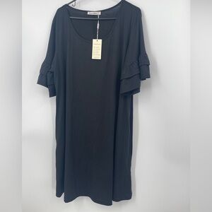 Nemidor Women Loose Fit Casual Plus Sz 20 Black Dress with Tiered Sleeve